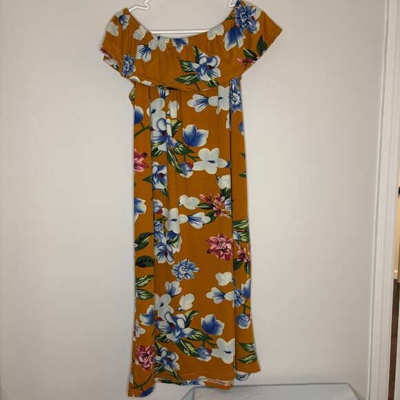 SRX Active Off Shoulder Maxi Dress Stretch Ruffle Flounce Sz 2X floral - Picture 4 of 4